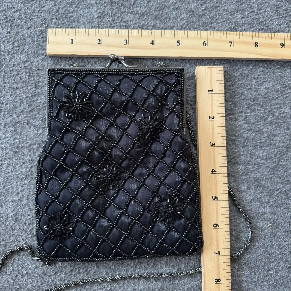 Hillard and Hanson Beaded Purse Small Bag Black Body Vintage 5x7” - Picture 6 of 6